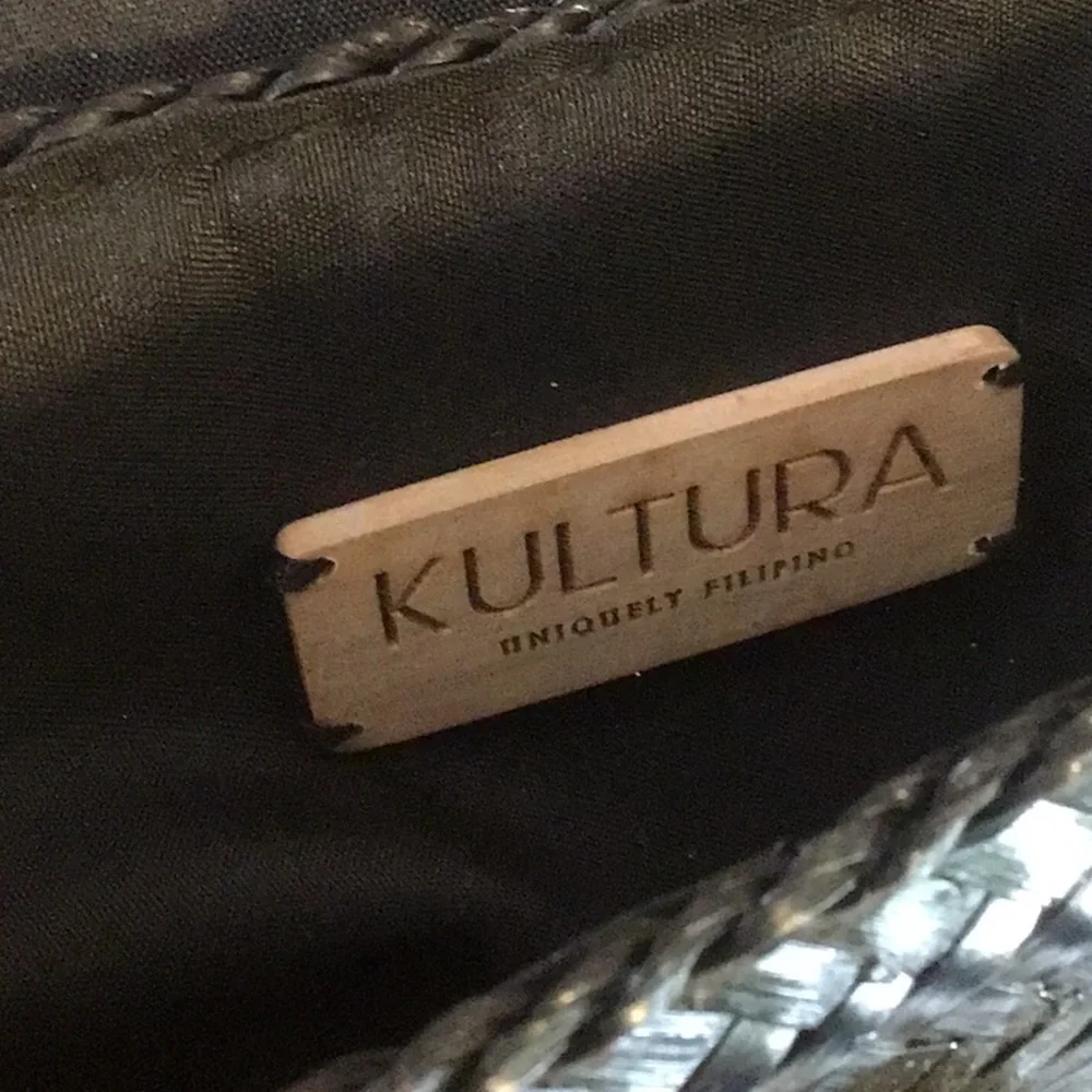 KULTURA Women’s Embroidery Basket Woven Black Clutch Bag